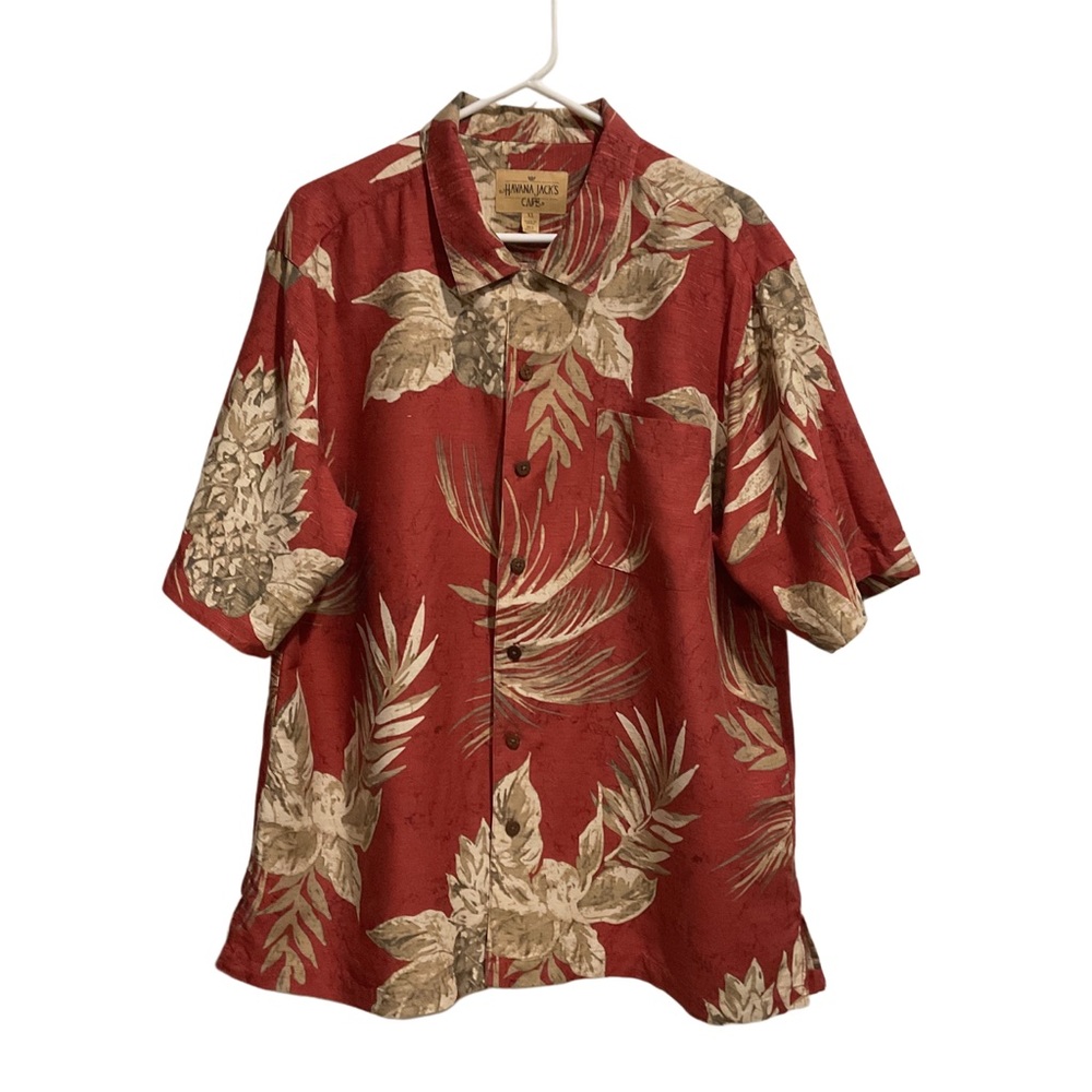 Havana Jack’s Cafe Men’s Red Floral‎ Hawaiian Silk Shirt Red Resortwear